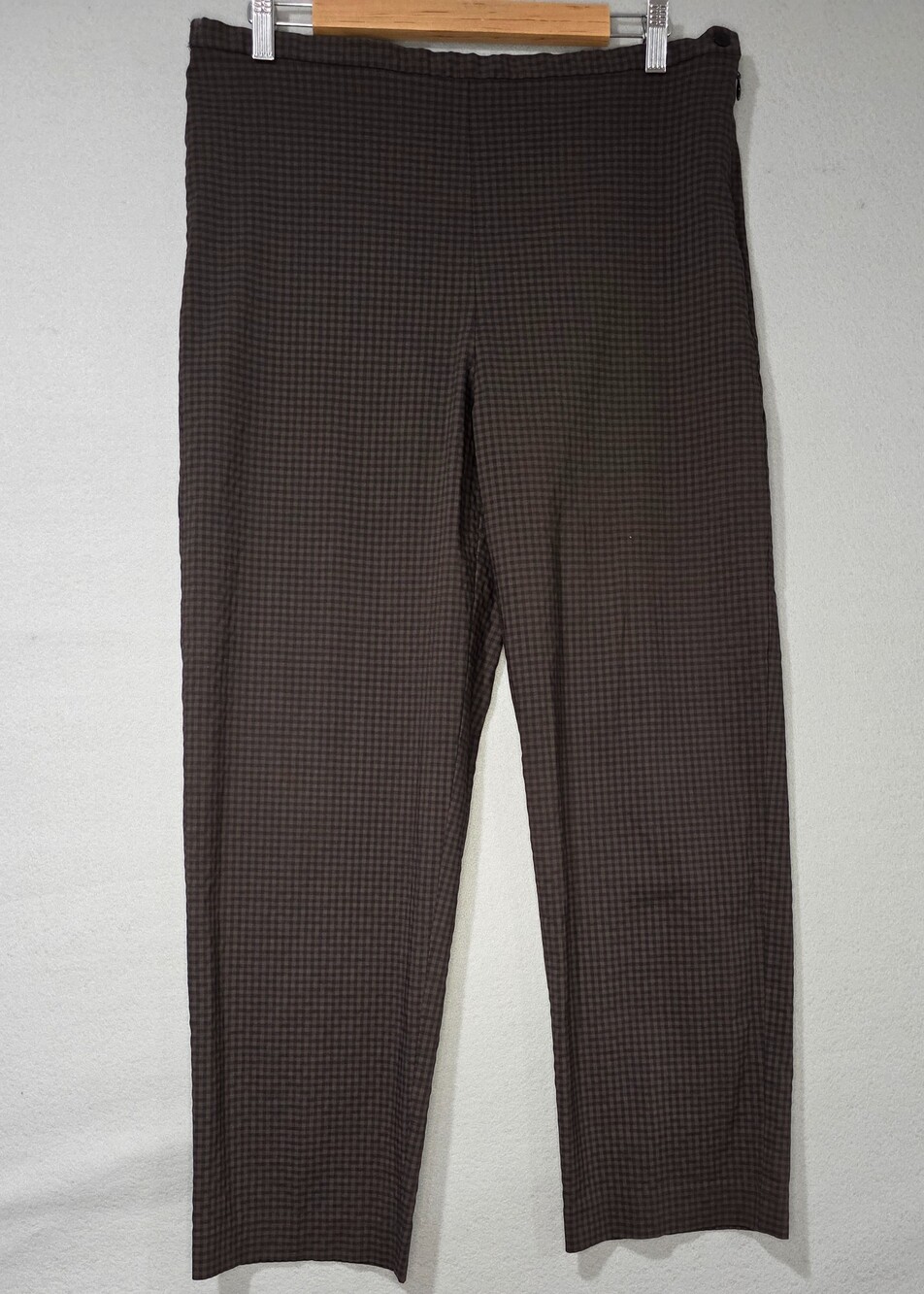 Vintage Chico's Design Brown & Black Gingham Check Trousers With a Side Zip + Bu
